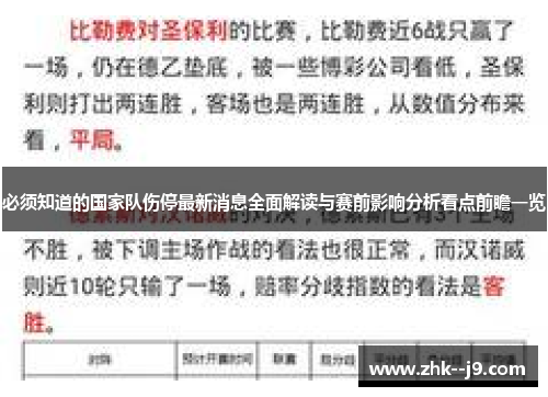 必须知道的国家队伤停最新消息全面解读与赛前影响分析看点前瞻一览