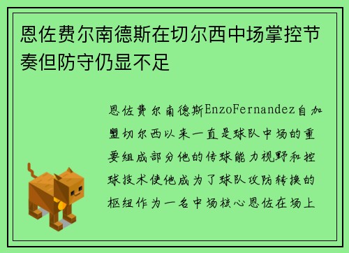恩佐费尔南德斯在切尔西中场掌控节奏但防守仍显不足